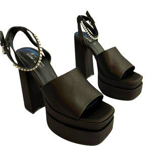 Call It Spring Black Platform Heels With Rhinestone Strap Size 7.5 NEW